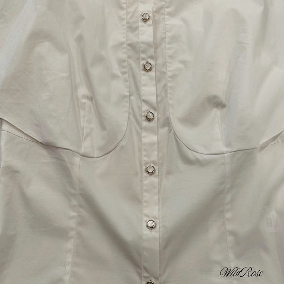 TEMPERLEY LONDON WHITE COTTON BUTTON UP BLOUSE FLARED SHOULDERS SZ 8 FITS US 4 - Picture 11 of 16